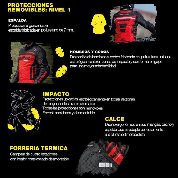 CAMPERA MOTO RIDE GRIS IMPERMEABLE PROTECCION DESMONTABLE - Image 6