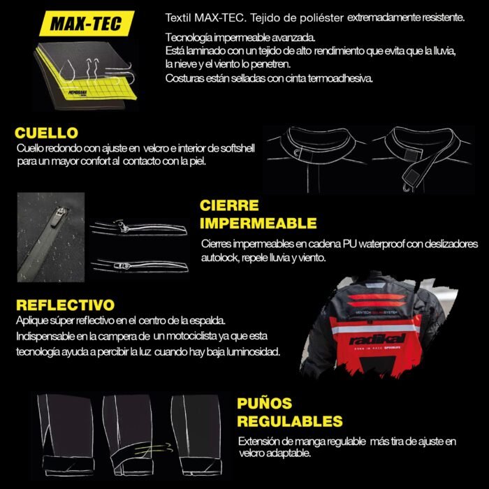 CAMPERA MOTO RIDE GRIS IMPERMEABLE PROTECCION DESMONTABLE - Image 7